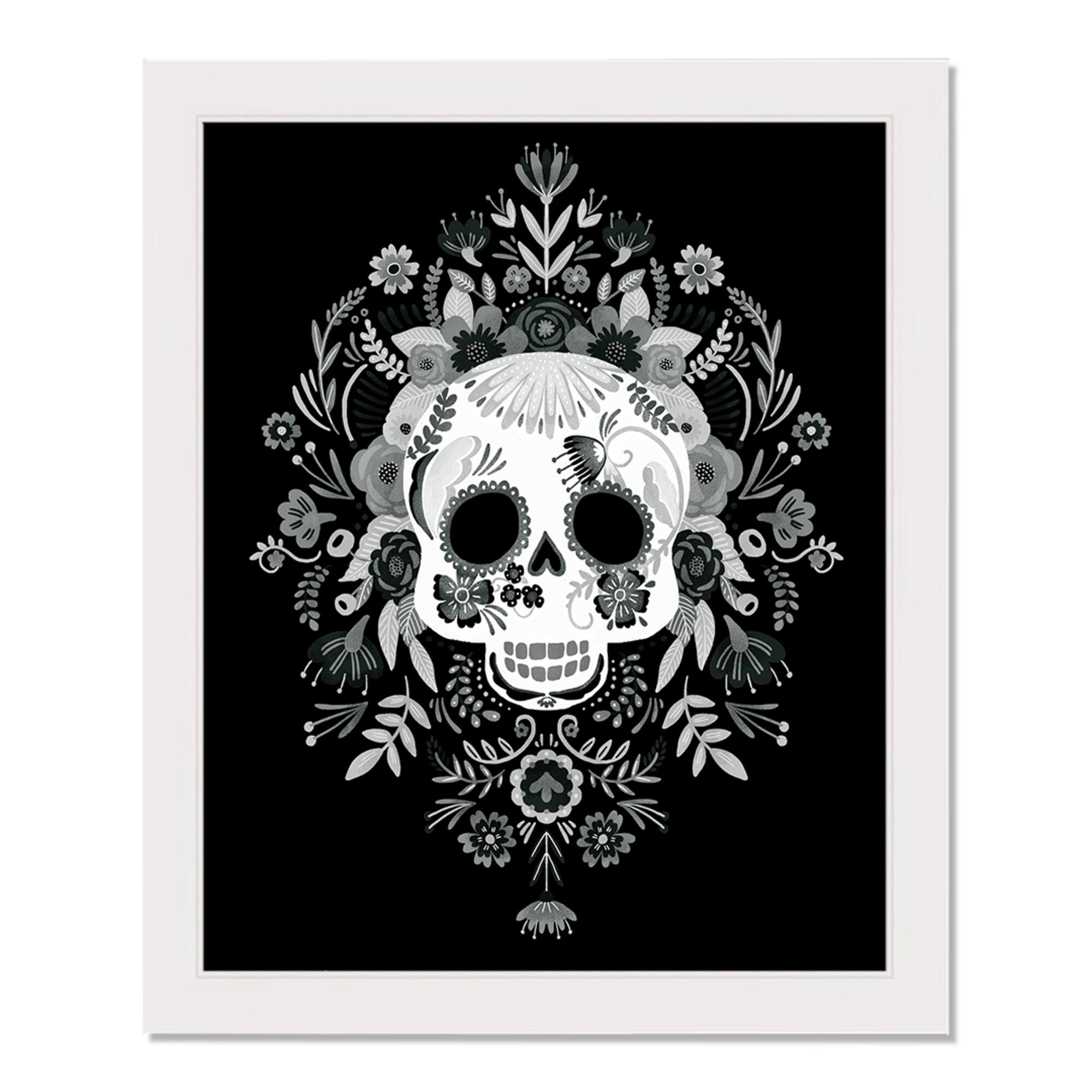 Sugar Skull 16" x 20" White Framed Print Under Plexiglass